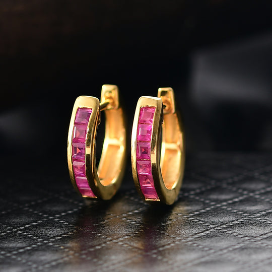 D'Joy AA Burmesischer Rubin Ohrringe 925 Silber 750 Gelb Vergoldet ca. 0,88 ct.