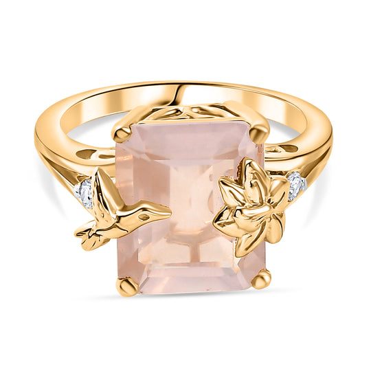 GP Trionfo Kollektion - Rosenquarz, Weißer Zirkon Ring 925 Silber 750 Gelbgold Vermeil (Größe 20.00) ca. 5.86 ct