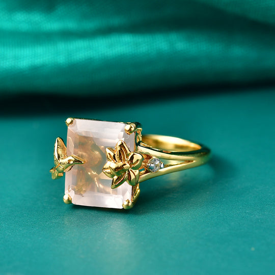GP Trionfo Kollektion - Rosenquarz, Weißer Zirkon Ring 925 Silber 750 Gelbgold Vermeil (Größe 20.00) ca. 5.86 ct