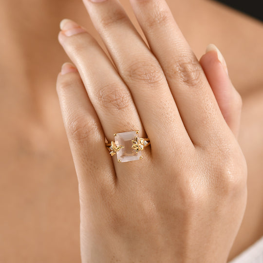 GP Trionfo Kollektion - Rosenquarz, Weißer Zirkon Ring 925 Silber 750 Gelbgold Vermeil (Größe 20.00) ca. 5.86 ct