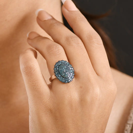 D'Joy Blauer Diamant Ring 925 Silber rhodiniert (Größe 17.00) ca. 1,00 ct