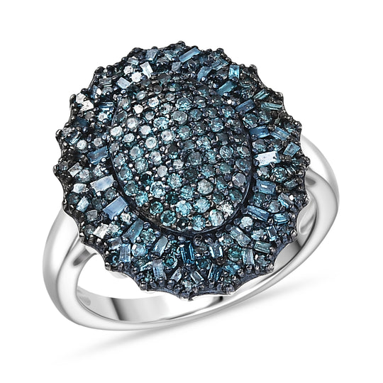 D'Joy Blauer Diamant Ring 925 Silber rhodiniert (Größe 17.00) ca. 1,00 ct