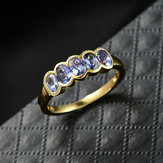 D'Joy Tansanit Ring 925 Silber 750 Gelbgold Vermeil (Größe 17.00) ca. 1,20 ct
