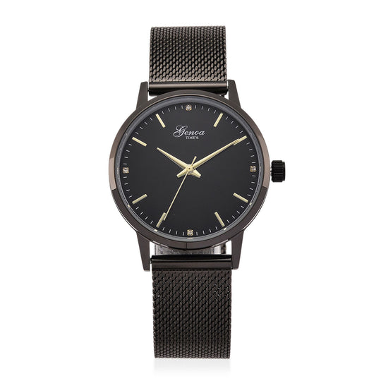 GENOA TIME - V2 Automatik Armbanduhr, Gehäuse 316 Edelstahl Sonnenschein Zifferblatt mit weißem Diamant Edelstahl Mesharmband, bicolor