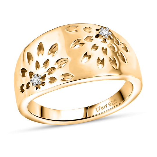 D'Joy Weißer Diamant Ring 925 Silber 750 Gelb Vergoldet (Größe 19.00) ca. 0,02 ct