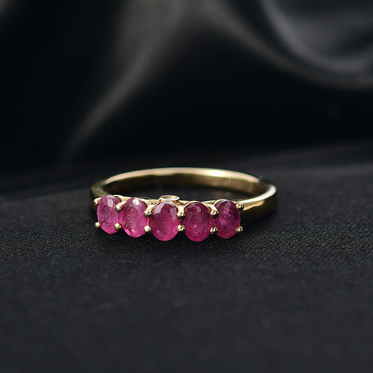 D'Joy AA Afrikanischer Rubin (Fissure gefüllt), Weißer Diamant Ring 925 Silber 750 Gelb Vergoldet (Größe 18.00) ca. 1,38 ct