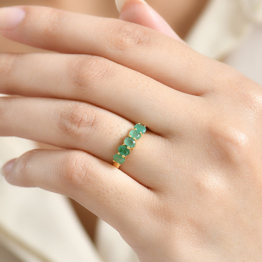 D'Joy AA Smaragd, Weißer Diamant Ring 925 Silber 750 Gelb Vergoldet (Größe 20.00) ca. 0,84 ct