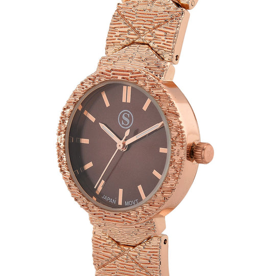 STRADA - Japanisches Uhrwerk, Burgunder Zifferblatt mit goldplattiertem Alloy Armband, 20 cm