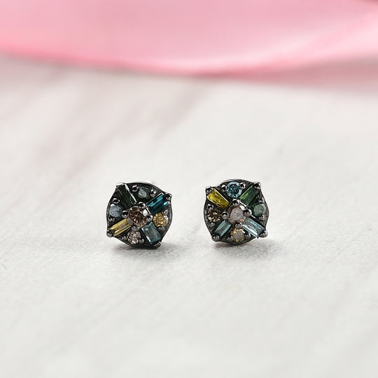 D'Joy Natürlicher Champagner Diamant, Blauer Diamant Ohrringe 925 Silber rhodiniert ca. 0.15 ct