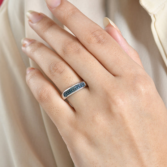 D'Joy Blauer Diamant Ring 925 Silber rhodiniert (Größe 21.00)