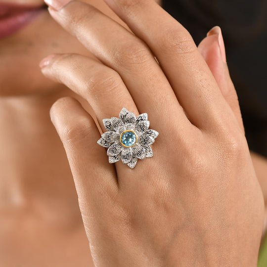 EVER TRUE Himmelblauer Topas Ring Nickelfreies Messing platiniert und vergoldet (Größe 19.00) ca. 1,04 ct