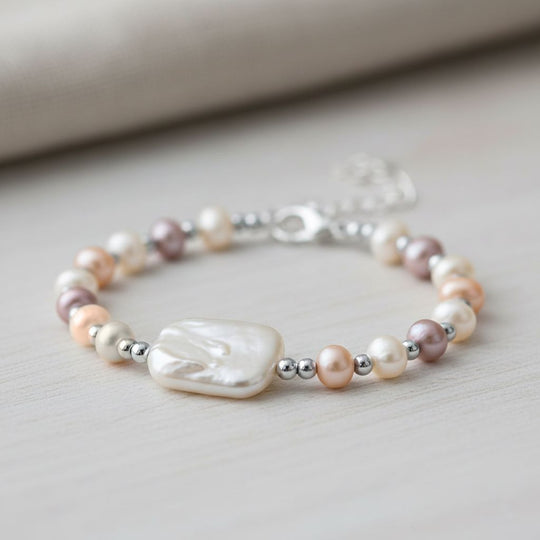 Mehrfarbige Süßwasser Perle Armband ca. 15.85 cm + 3.5 cm Extender, Nickelfreies Messing