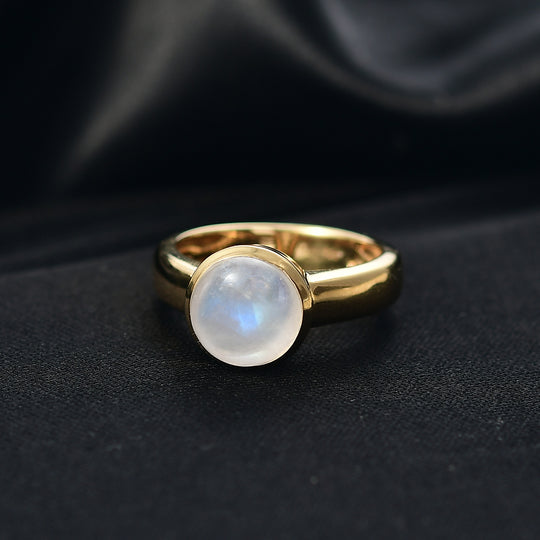 D'Joy AA Meetiyagoda Regenbogen Mondstein Ring 925 Silber 750 Gelb Vergoldet (Größe 20.00) ca. 3.33 ct