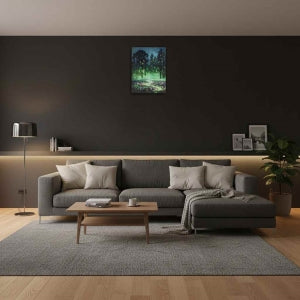 LIVMORE Waldpfad Nacht Motiv LED Wandbild mit Glasfaser Lichteffekt 30 x 40 cm