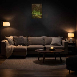 LIVMORE Waldpfad Nacht Motiv LED Wandbild mit Glasfaser Lichteffekt 30 x 40 cm