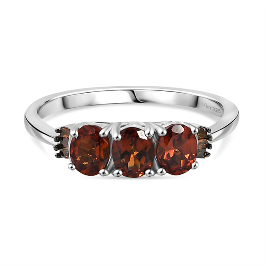 D'Joy AAA Hessonit Granat, Roter Diamant Ring 925 Silber platiniert (Größe 19.00) ca. 1,37 ct