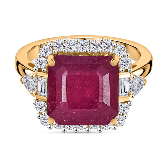 D'Joy ASSCHER SCHLIFF Afrikanischer Rubin (Fissure gefüllt), Weißer Topas Ring 925 Silber 750 Gelbgold Vermeil (Größe 18.00) ca. 8.59 ct