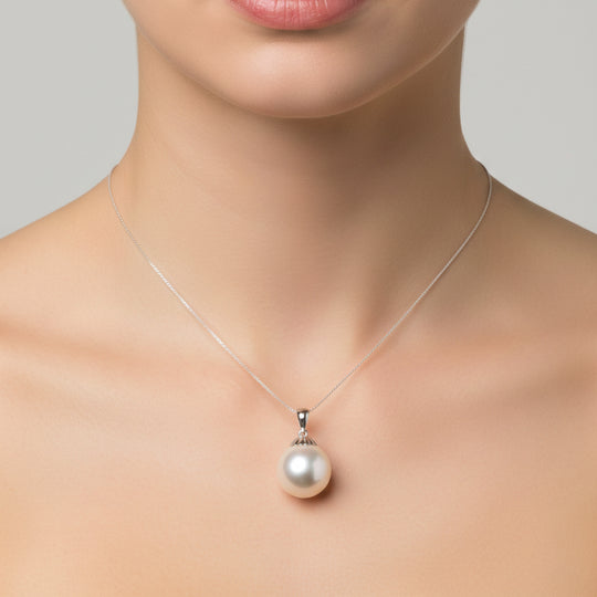 AAA Weiße Südsee Perle (12-13 mm) Anhänger 750 Weiß Gold