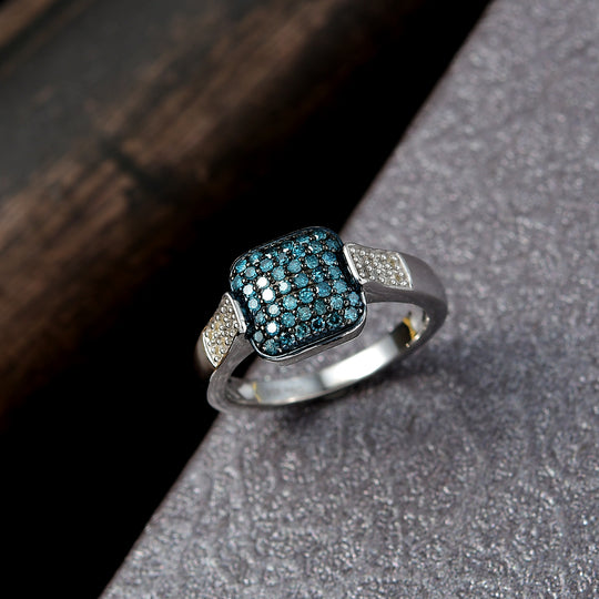 D'Joy Weißer Diamant, Blauer Diamant Ring 925 Silber rhodiniert (Größe 21.00) ca. 0.50 ct