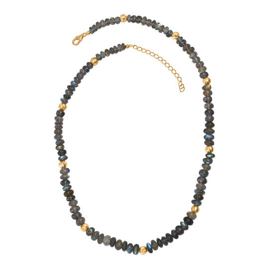 D'Joy AAA Labradorit Halskette ca. 45 cm + 5 cm Extender, 925 Silber 750 Gelbgold Vermeil ca. 150,00 ct.