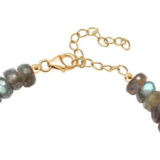D'Joy AAA Labradorit Armband ca. 19 cm + 5 cm Extender, 925 Silber 750 Gelbgold Vermeil ca. 90,00 ct.