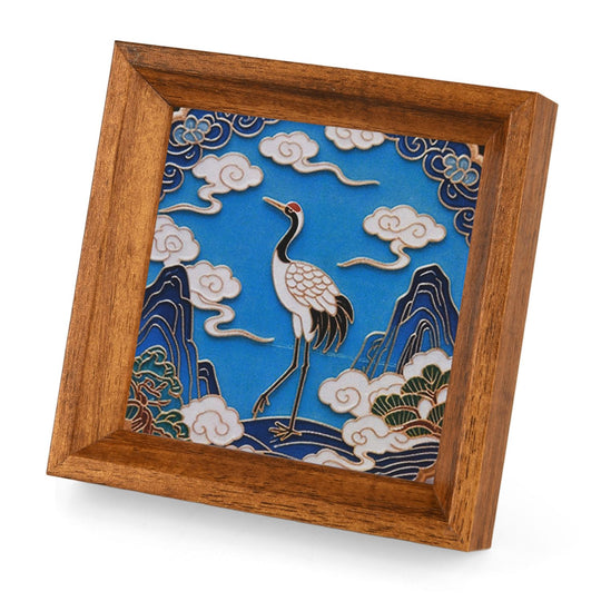 GOLDEN LOTTERY Rundes Sandbild im Tischrahmen Set mit farbigem Sand, wasserbasiertem Kleber, Plastikbecher und Malwerkzeug 18,5 x 16 x 5 cm, Kranich Vogel Motiv