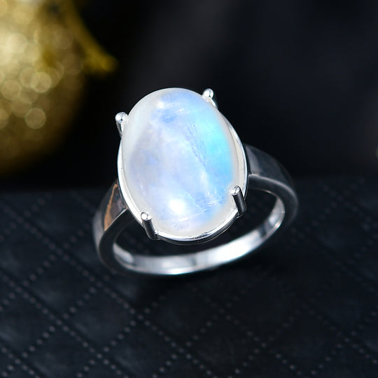 D'Joy AA Meetiyagoda Regenbogen Mondstein Ring 925 Silber (Größe 18.00) ca. 10.87 ct