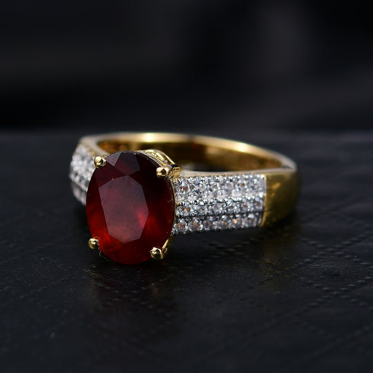 D'Joy AAA Hessonit Granat, Weißer Zirkon Ring 925 Silber 750 Gelbgold Vermeil (Größe 18.00) ca. 3,46 ct