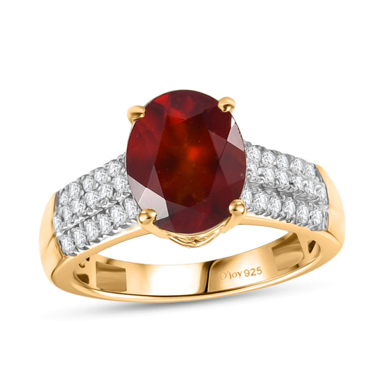 D'Joy AAA Hessonit Granat, Weißer Zirkon Ring 925 Silber 750 Gelbgold Vermeil (Größe 18.00) ca. 3,46 ct