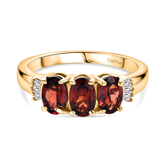 EVER TRUE Mosambik Granat, Weißer Diamant Ring Nickelfreies Messing (Größe 21.00) ca. 2.00 ct