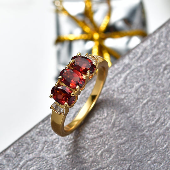 EVER TRUE Mosambik Granat, Weißer Diamant Ring Nickelfreies Messing (Größe 21.00) ca. 2.00 ct