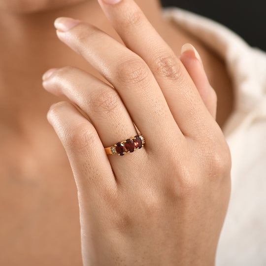 EVER TRUE Mosambik Granat, Weißer Diamant Ring Nickelfreies Messing (Größe 21.00) ca. 2.00 ct