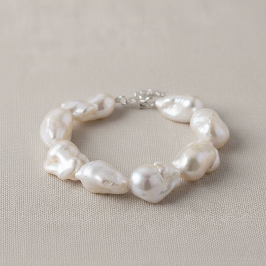 D'Joy Weiße Barockperle (13-16 mm) Armband ca. 19 cm + 5 cm Extender, 925 Silber rhodiniert