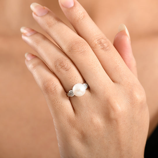 EVER TRUE Süßwasser Perle (9-9.5 mm), Weißer Zirkon Ring Nickelfreies Messing (Größe 19.00)