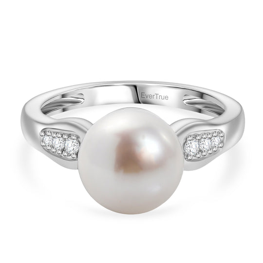 EVER TRUE Süßwasser Perle (9-9.5 mm), Weißer Zirkon Ring Nickelfreies Messing (Größe 19.00)