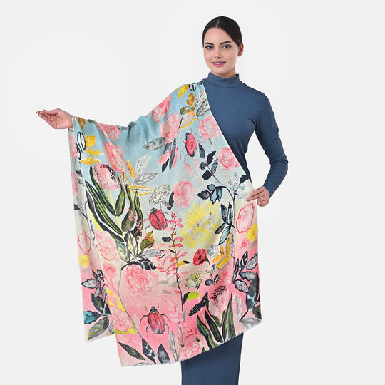 Black Floral Cashmere Wool Scarf