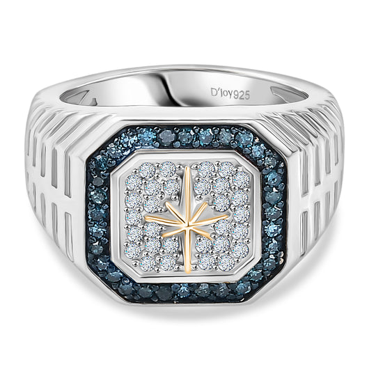 D'Joy Blauer Diamant, Weißer Diamant Ring 925 Silber Rhodiniert und 750 Gelbgold Vermeil (Größe 18.00) ca. 0.50 ct
