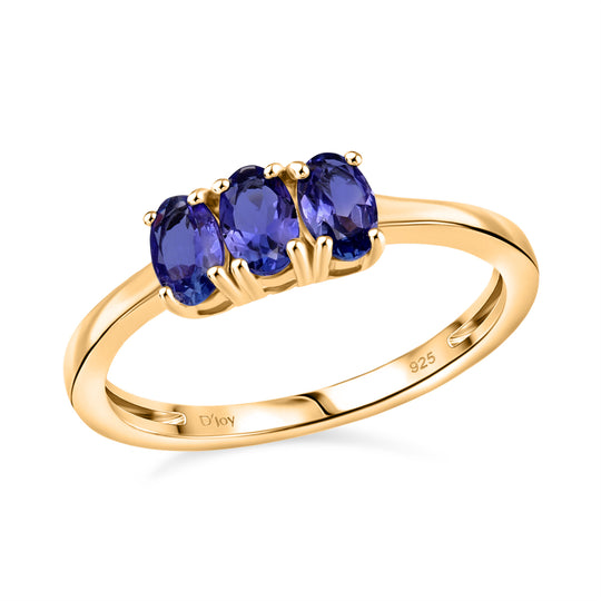 D'Joy AA Tansanit Ring 925 Silber 750 Gelb Vergoldet (Größe 19.00) ca. 0.71 ct
