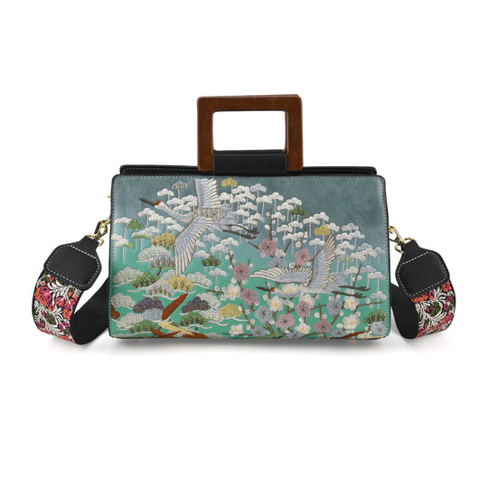 Florale Kunstprint Clutch-Crossbody-Tasche, 30 x 13 x 19 cm, Petrol