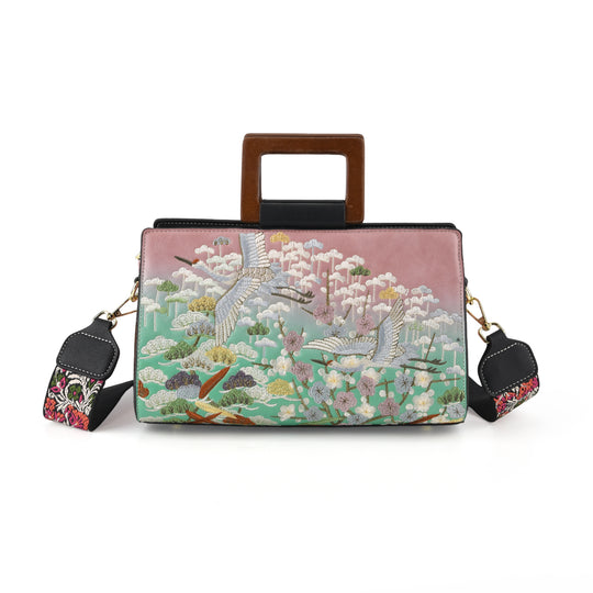 Florale Kunstprint Clutch-Crossbody-Tasche, 30 x 13 x 19 cm, Petrol