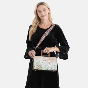Florale Kunstprint Clutch-Crossbody-Tasche, 30 x 13 x 19 cm, Petrol