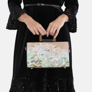 Florale Kunstprint Clutch-Crossbody-Tasche, 30 x 13 x 19 cm, Petrol
