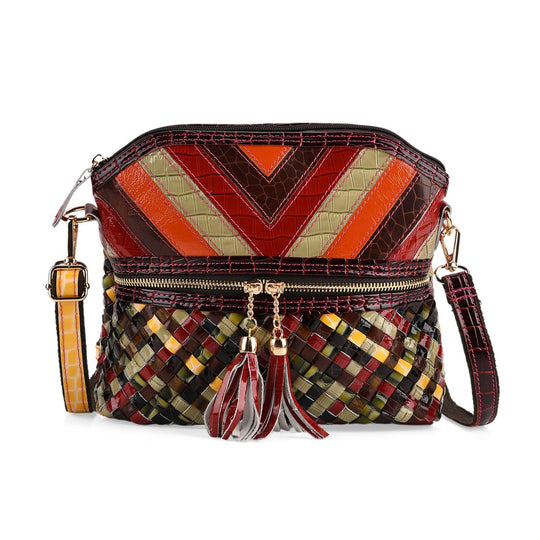 CHAOS BY ELSIE Leder Crossbody Tasche mit RFID Schutz und Reißverschlussfächern 25.5 x 10 x 22 cm Multicolor Rautenmuster