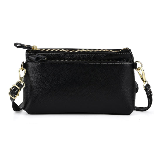 Leder Crossbody Tasche mit mehreren Reißverschlussfächern und verstellbarem Schulterriemen 21.5 x 4 x 13 cm Gelb