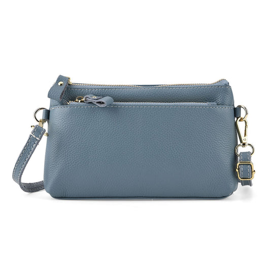 Leder Crossbody Tasche mit mehreren Reißverschlussfächern und verstellbarem Schulterriemen 21.5 x 4 x 13 cm Gelb