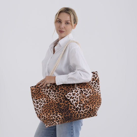 2er Set Leopardenmuster Schultertasche, Größe 56 x 36 x 16 cm, Schwarz Weiß