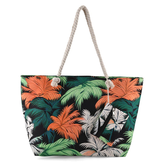2er Set Sommertaschen, Blumenprint, 56 x 36 x 16 cm, Münzbeutel 15 x 12 cm, Schwarz