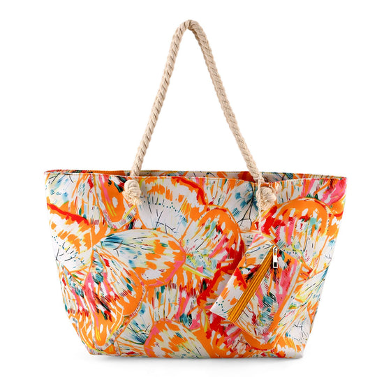 2er Set Sommertaschen, Blumenprint, 56 x 36 x 16 cm, Münzbeutel 15 x 12 cm, Schwarz