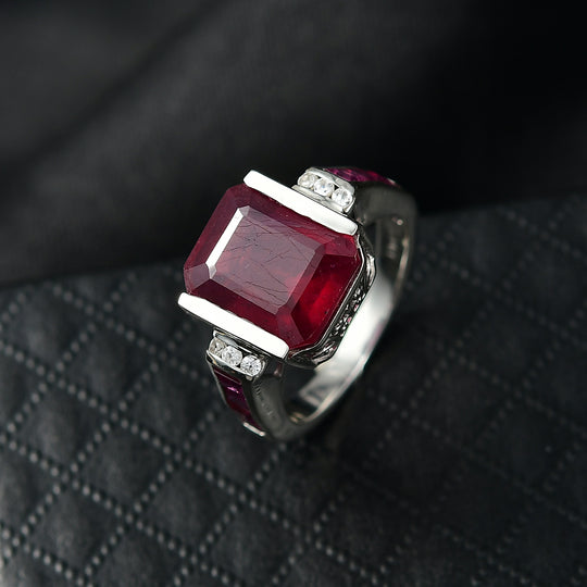 D'Joy Afrikanischer Rubin (Fissure gefüllt) Ring 925 Silber rhodiniert (Größe 19.00) ca. 10,08 ct