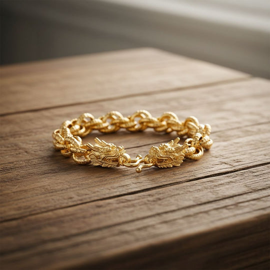 GOLD LOOKS - Doppelter Drachenkopf Königs-Armband ca. 20 cm, Nickelfreies Messing, ca. 40,00g, Goldfarben